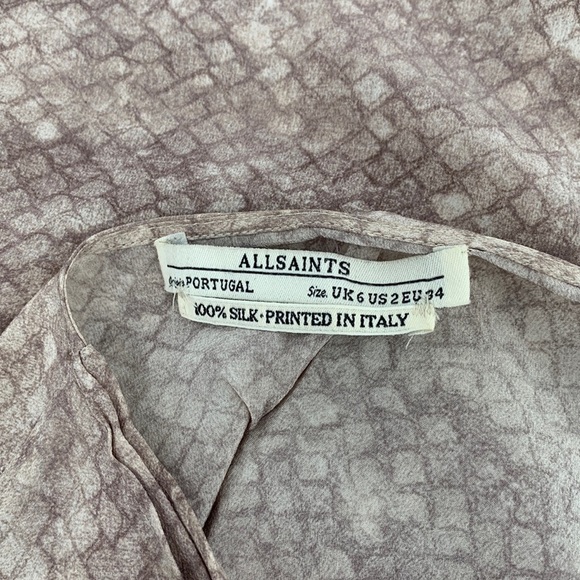 All Saints Dee Dee snake silk dress tan taupe twist v-neck shift print 2 - Picture 4 of 4